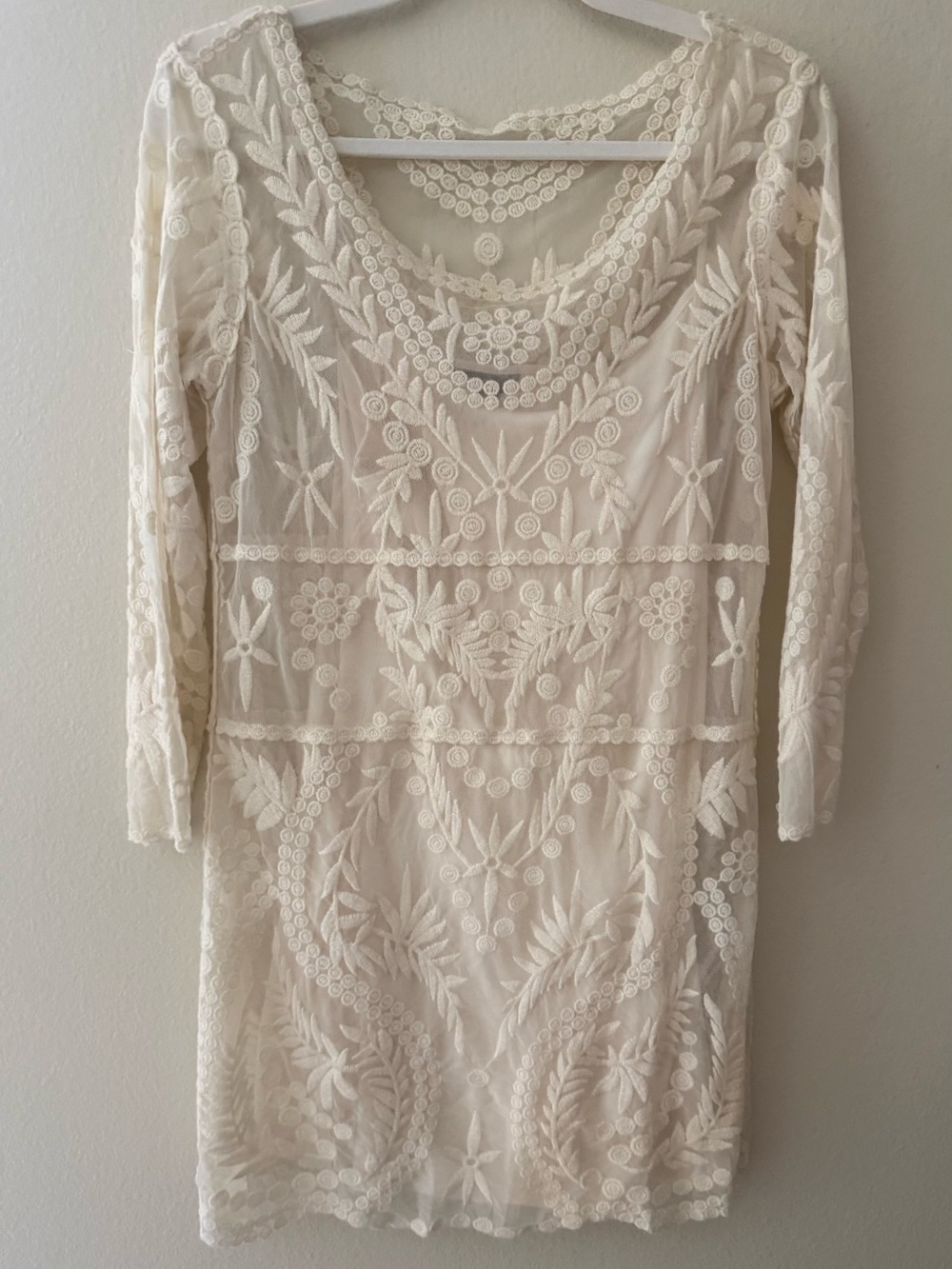 Express Ivory Lace Long Sleeve Embroidered Dress